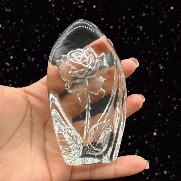 Sweden Art Glass Rose Clear Paperweight Flower Figurine Swedish 4.75”T 2.5”W - Picture 1 of 8